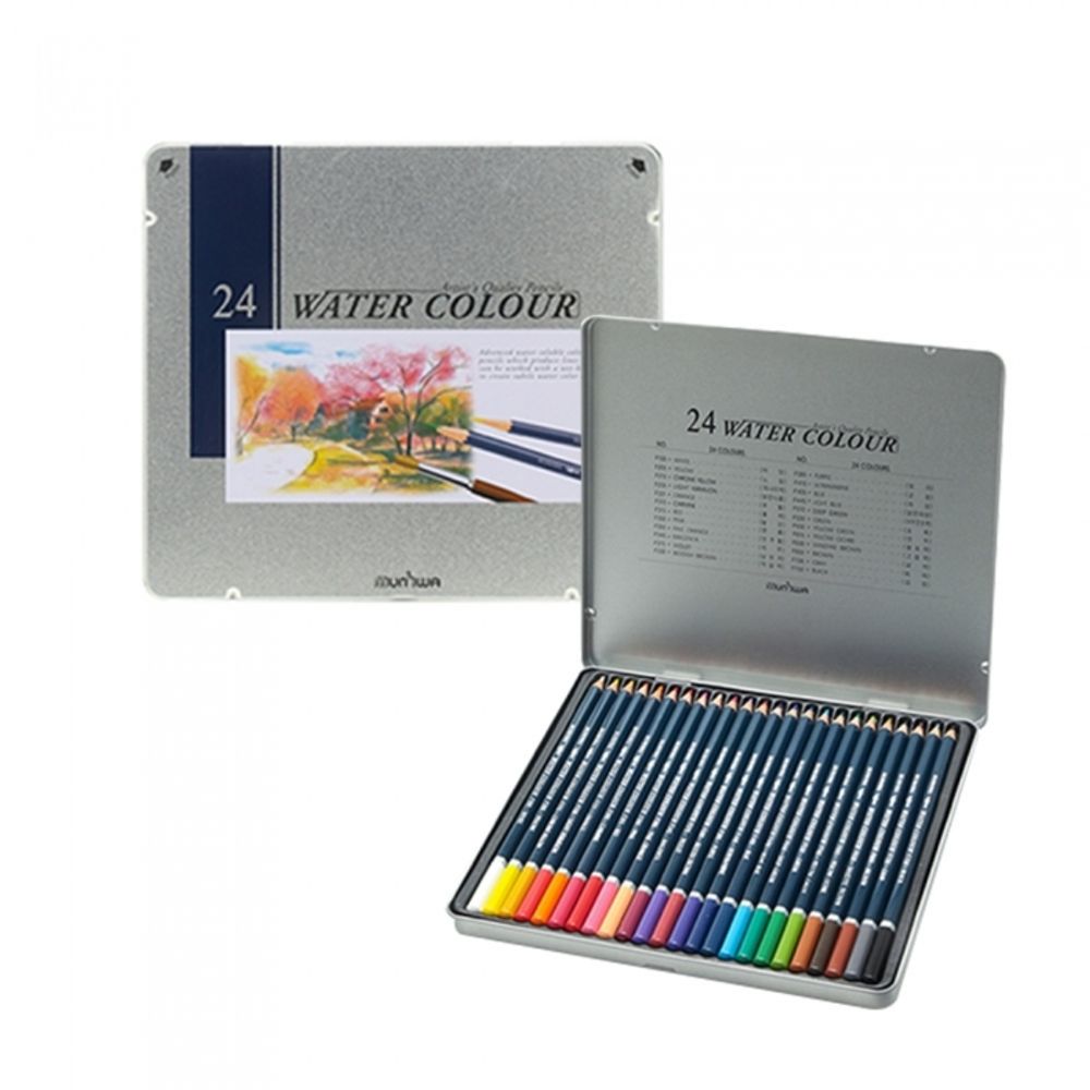 MUNHWA Nexpro Premium Water-Soluble Colored Pencil Set | 24 Colors in Protective Tin Case | Dual-Use Watercolor Effect | Artist & Student Grade | Made in Korea